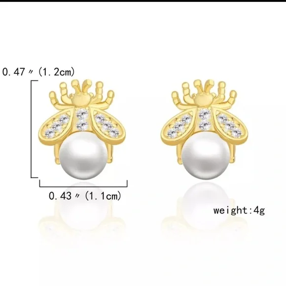 Korean New Exquisite Honey Bee Pearl Earrings Fashion Temperament Versatile Smal - Picture 2 of 3